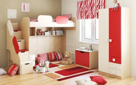 Детская комната Бэрри (Бежевый/Красный/корпус Клен) в Кургане - kurgan.katalogmebeli.com | фото