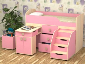 Кровать детская Фея 1.6 Дуб молочный/Розовый в Кургане - kurgan.katalogmebeli.com | фото
