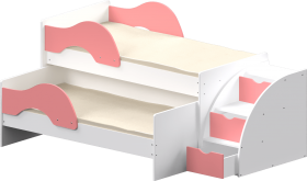 Кровать детская Матрешка выкатная с лестницей  Белый/Розовый в Кургане - kurgan.katalogmebeli.com | фото