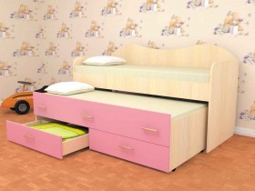 Кровать детская Нимфа двухместная 2.0 Дуб молочный/Розовый в Кургане - kurgan.katalogmebeli.com | фото