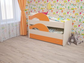 Кровать детская Радуга 1600 Млечный дуб/Оранжевый в Кургане - kurgan.katalogmebeli.com | фото