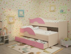 Кровать детская Радуга 1600 Млечный дуб/Розовый в Кургане - kurgan.katalogmebeli.com | фото