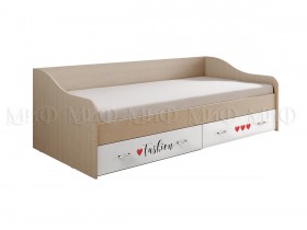Кровать Girl Вега 0,9 м (Дуб беленый/Белый глянец/фотопечать) в Кургане - kurgan.katalogmebeli.com | фото