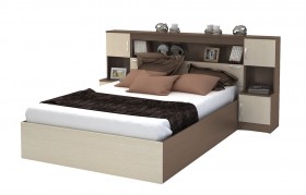 Кровать с прикроватным блоком КР 552 Спальня Basya (шимо темный/шимо светлый) в Кургане - kurgan.katalogmebeli.com | фото