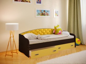 Кровать Софа-7 с мягкой спинкой (800х2000) Венге/Желтый в Кургане - kurgan.katalogmebeli.com | фото