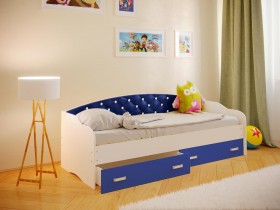 Кровать Софа-7 с мягкой спинкой со стразами (800х1900) Белый/Синий в Кургане - kurgan.katalogmebeli.com | фото