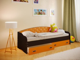 Кровать Софа-8 с мягкой спинкой (900х2000) Венге/Оранжевый в Кургане - kurgan.katalogmebeli.com | фото