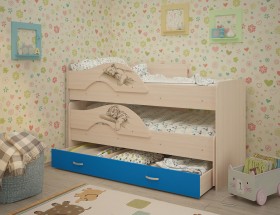 Кровать выкатная Радуга-Сафари детская 1600 Млечный дуб/Голубой в Кургане - kurgan.katalogmebeli.com | фото