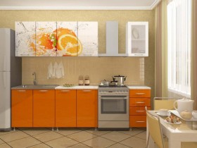 Кухонный гарнитур 1,8м Апельсин (Белый/Оранжевый металлик/Фотопечать апельсин) в Кургане - kurgan.katalogmebeli.com | фото