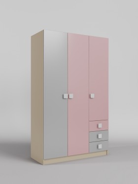 Шкаф 3-х створчатый с ящиками Грэйси (Розовый/Серый/корпус Клен) в Кургане - kurgan.katalogmebeli.com | фото