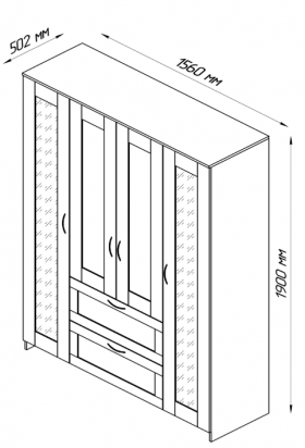 Шкаф четырехдверный Сириус с 2 зеркалами и 2 ящиками дуб венге в Кургане - kurgan.katalogmebeli.com | фото 2