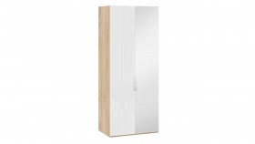 Шкаф для одежды с 1 глухой и 1 зеркальной дверями правый «Эмбер» Яблоня Беллуно/Белый глянец в Кургане - kurgan.katalogmebeli.com | фото