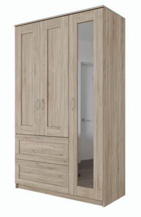 Шкаф трехдверный Сириус с зеркалом и 2 ящиками дуб сонома в Кургане - kurgan.katalogmebeli.com | фото