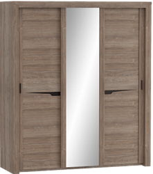 Шкаф трехдверный Соренто с раздвижными дверями Дуб стирлинг/Кофе структурный матовый в Кургане - kurgan.katalogmebeli.com | фото
